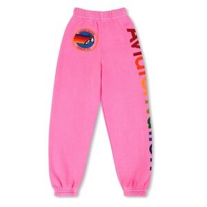 Aviator Nation Sweatpants Joggers Stretch Waist Pink Rainbow Logo Fleece Sz M
